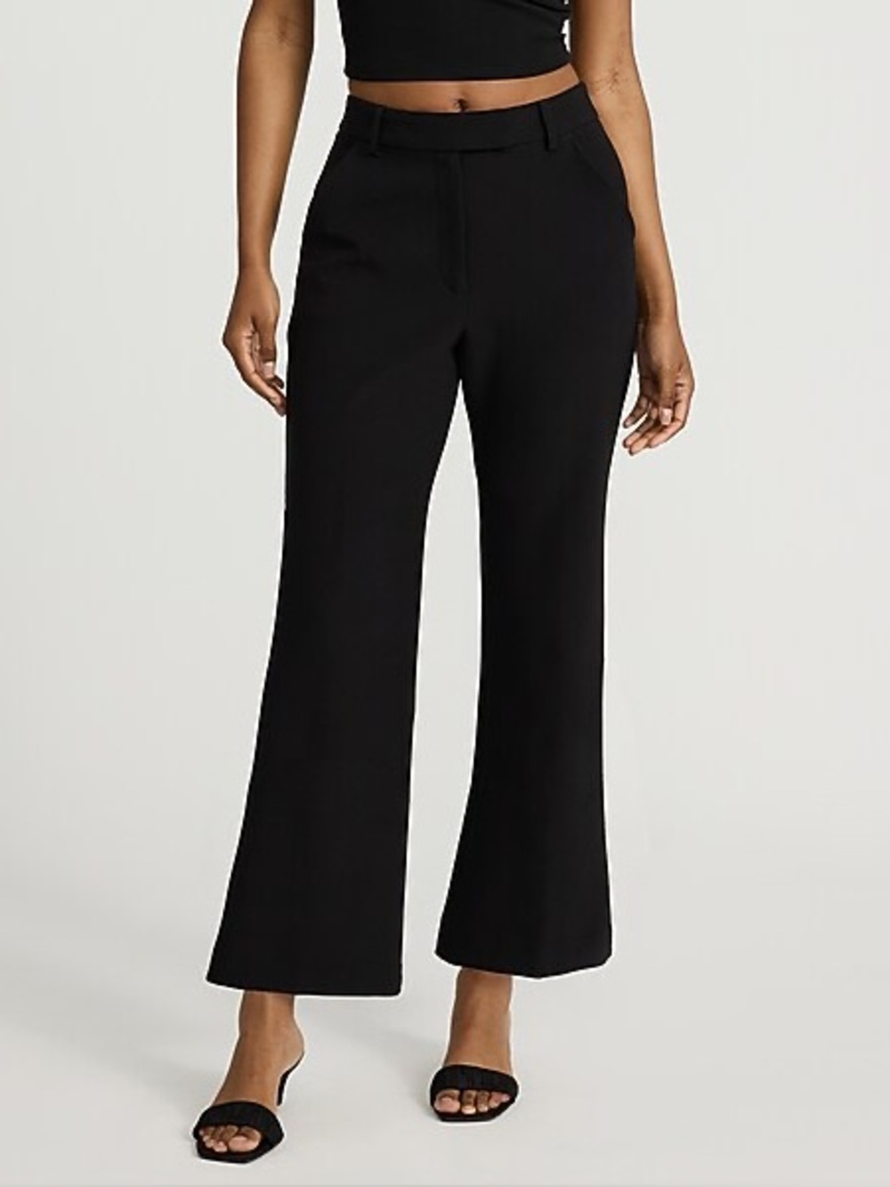 Express Editor Cropped Slim Flare Dress Pant in Black